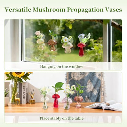 Glasseam Window Plant Propagation Station: 4Pcs Glass Hanging Mushroom Vase