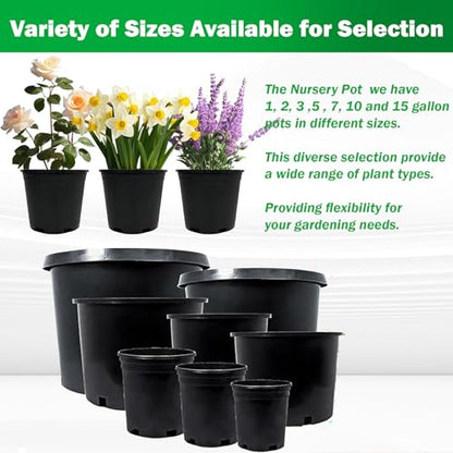 2 Gallon Nursery Pots for Plants, Sturdy Plastic Planter Pots with Drainage Holes, Pots for Seedlings, Succulents - size: 10 Pcs 2 Gallon