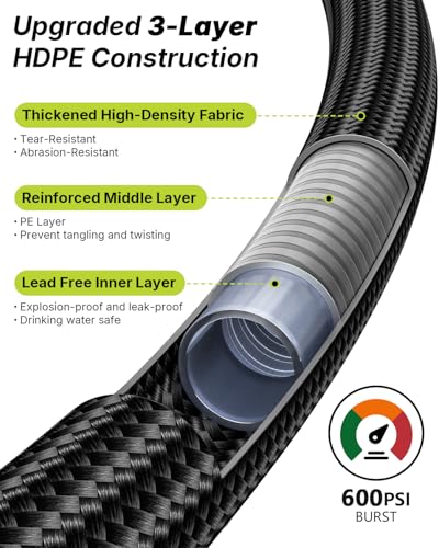 Garden Hose, 25FT Ultra Lightweight Water Hose with Spray Nozzle - size: 25FT HDPE