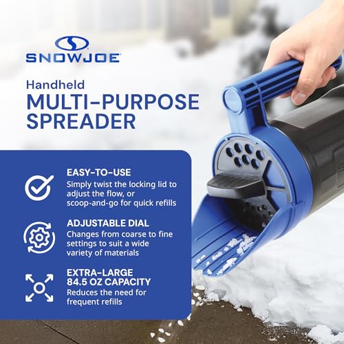 Snow Joe 2 Pack Handheld Multi-Purpose Spreader, 5 Lb Capacity - Adjustable Dial Flow Control for Ice Melt, Grass Seed, Fertilizer, and More, SJSPD1