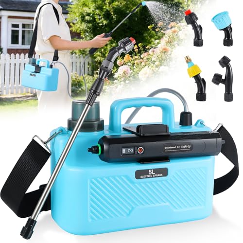 1.3 Gallon Battery Powered Garden Sprayer, 3.7V Electric Pump with 6 Spray Modes, 4 Nozzles, USB Rechargeable Handle, Retractable Wand & Adjustable Strap for Lawn Weed Care - size: 1.3 Gallon