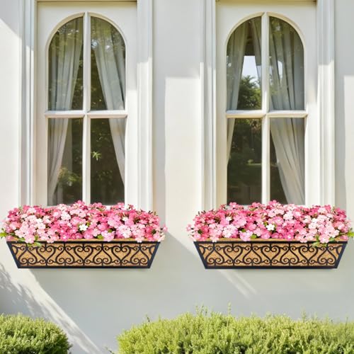 2 Pack 30 Inch Deck Railing Planter Box - Window Boxes Planters with Adjustable Brackets Coco Liners Balcony Planters Railing Hanging for Window Flower Boxes Outdoor Garden Decor - size: 30 Inch