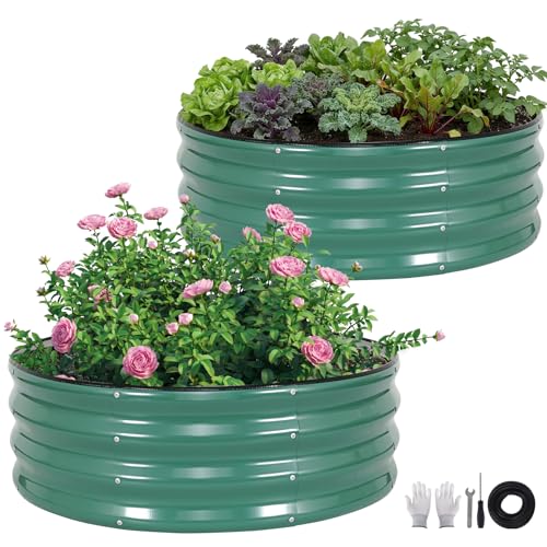 Galvanized Raised Garden Bed, 2 PCS 3x3x1ft Round Planter LotusGreen - color: Lotusgreen, size: 3x3x1ft