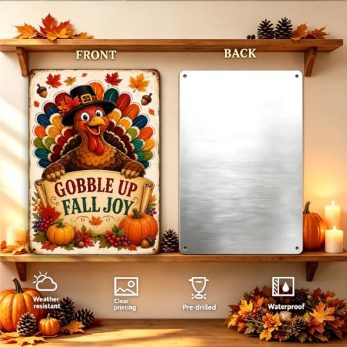 Gobble Up Fall Joy Thanksgiving Metal Sign Turkey Wall Decor 8x12 Inch - color: Gobble Up Fall Joy