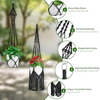 Macrame Plant Hangers, 6Pack Hanging Plant Holders Indoor, Black - color: Black