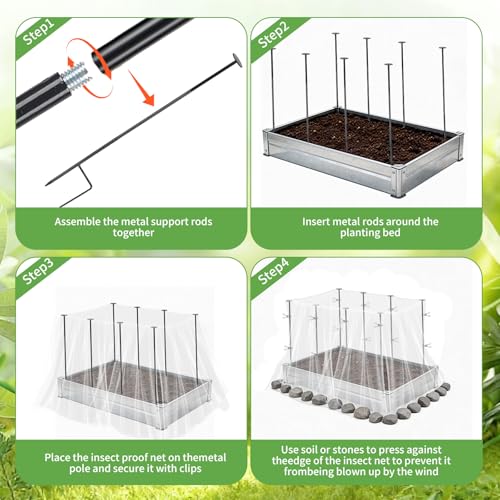 8 Pack 2.7ft Metal Garden Netting Covers Kit for Raised Beds