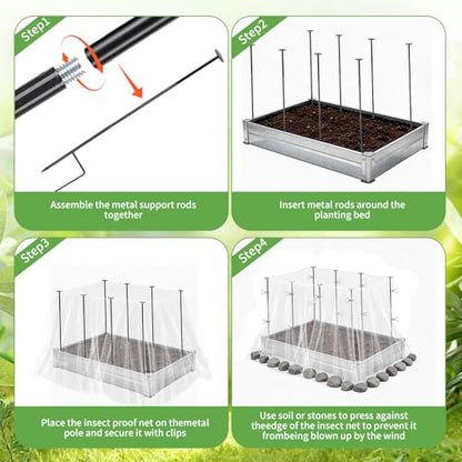 8 Pack 2.7ft Metal Garden Netting Covers Kit for Raised Beds