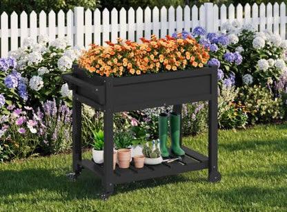 SERWALL Raised Garden Bed on Wheels with Storage Shelf Set of 2,Black - color: Black, size: 2 Pack
