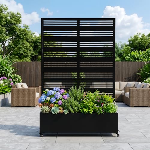 Pia Ricco Planter Box with Trellis, Privacy Planter for Climbing Plants - color: Black-stripe, size: Large