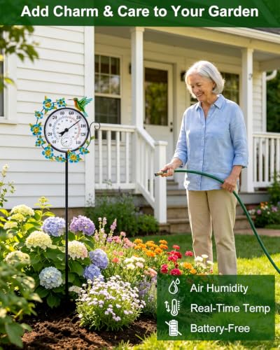 Outdoor Thermometer Waterproof Hummingbird Outside Thermometer Hygrometer