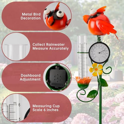 Joint Honglin Metal Adorable Bird Rain Gauge with Outdoor Temperature - color: Yellow