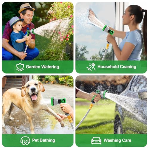 Garden Hose 50FT, Stainless Steel Metal Water Hose with 10-Function Nozzle - color: Silver