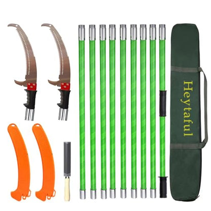 Manual Pole Saw 30 FT Extendable Tree Pruner High Branches Trimming for Pruning Palms and Shrubs with Long Handle (Green) - color: Green