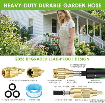 Non-Expanding Garden Hose 150 ft, 360° Anti-Kink Swivel Fittings - color: Black, size: 150ft