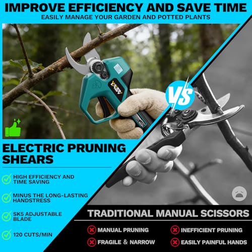 Brushless Electric Pruning Shears for Makita Battery, Portable Cordless Pruning Shears with LCD Display＆SK5 Blades, Adjustable Cutting Diameter 0.8-1.2 Inch for Gardening Tree Pruning(NO Battery)