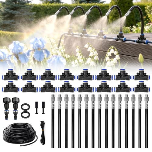 360° Adjustable Drip Irrigation System, 49FT Garden Watering System with 15 Nozzles, Water Sprinkler for Garden, Yard, Lawn, Greenhouse, Plants, Backyard Misting System - size: 49FT