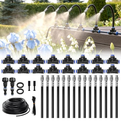360° Adjustable Drip Irrigation System, 49FT Garden Watering System with 15 Nozzles, Water Sprinkler for Garden, Yard, Lawn, Greenhouse, Plants, Backyard Misting System - size: 49FT