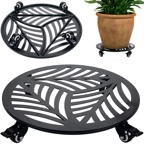 1 Pack 16 inches Extra-Large Metal Plant Caddy with Wheels Heavy-Duty Iron Rolling Plant Stand with Casters Indoor Outdoor Wheeled Plant Roller Base Pot Movers Plant Dolly Coaster Trolley Black - size: 16"