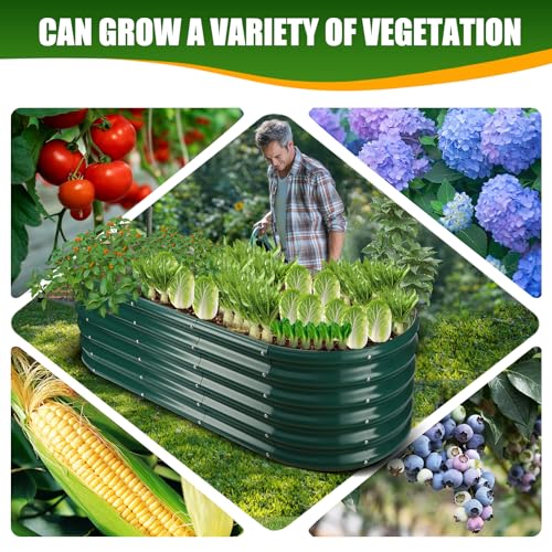 TBMLC Oval Green Galvanized Planter Box, Metal Raised Garden Bed 5X2X1.4 FT - color: Dark Green, size: 5X2X1.4 FT