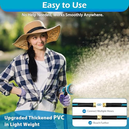 25FT Non-Expandable Garden Hose, Flexible Water Hose with Spray Nozzle, Kink-Resistant, Leakproof 3/4" Brass Connectors, Lightweight & Portable Water Pipe for Yard, Lawn Outdoor - size: 25FT