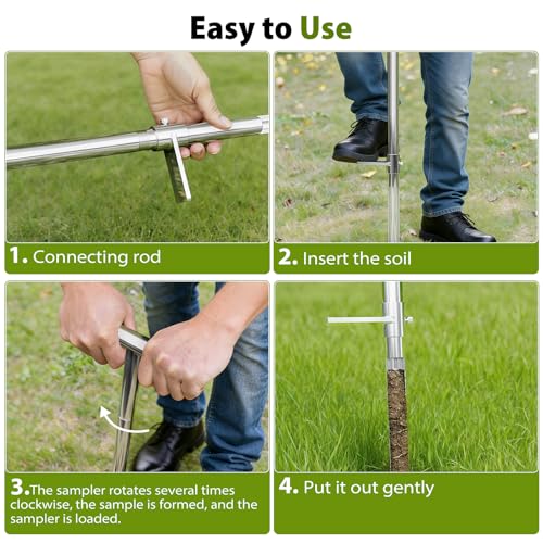 SPECILITE 36" 304 Stainless Steel Soil Sampler Probe with Bags, Weed Puller