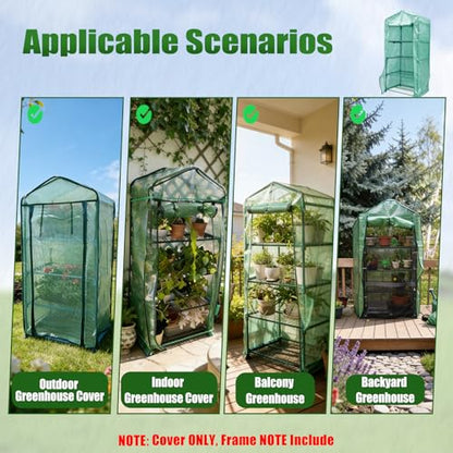 4 Tier Mini Greenhouse Replacement Cover 63×27.2×19.3in, Frame Not Included - color: Green-63" x 27.2" x 19.3"(PE)