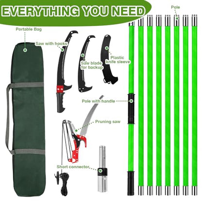 Pterying Pole Saws for Tree Trimming - 7.3-27 ft Manual Tree Trimmer with Sharp Steel Blade and Scissors, Long Reach High Branch Cutter for Garden Landscaping Pruning Palms Shrubs Fruit Trees