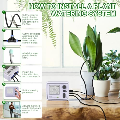 BZONE Dual Channel Automatic Watering System, Timer Drip Irrigation Kit - color: Black