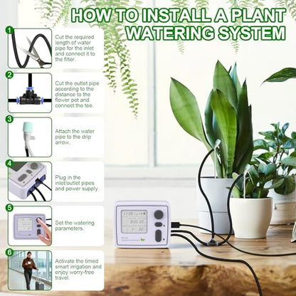 BZONE Dual Channel Automatic Watering System, Timer Drip Irrigation Kit - color: Black