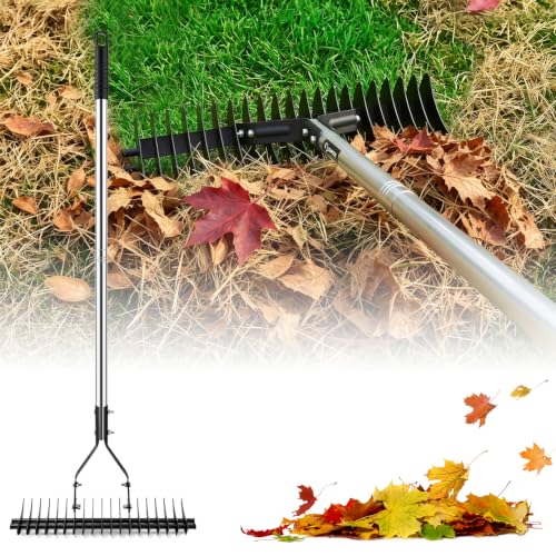 Saker Thatch Rake for Lawn Dethatching with 71" Adjustable Long Handle