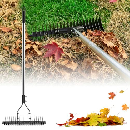 Saker Thatch Rake for Lawn Dethatching with 71" Adjustable Long Handle