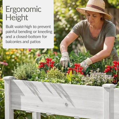 Best Choice Products 72x24x30in Raised Garden Bed, Elevated Wood Planter Box Stand for Backyard, Patio, Balcony w/Divider Panel, 6 Legs, 300lb Capacity - White - color: White, size: Standard 72" Length