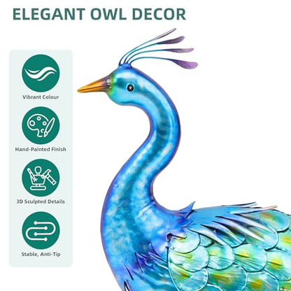 31" L Metal Peacock Garden Statue,Handcrafted Outdoor Yard Art - color: 31"l Iridescent Blue Peacock