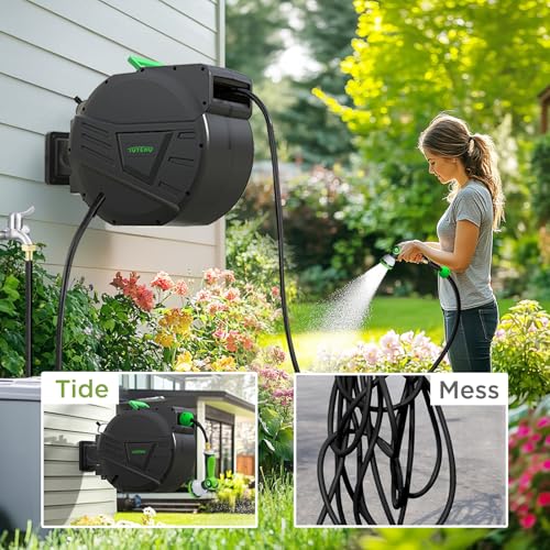 Tuyeho Heavy-Duty Auto Retractable Garden Hose Reel 100FT Lifetime Service