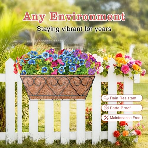 Halatool Railing Planter Box with Artificial Flowers, All Season Home Decor