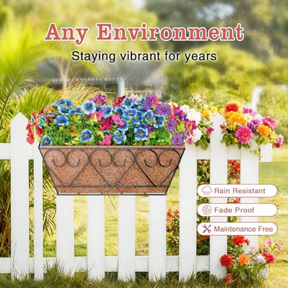 Halatool Railing Planter Box with Artificial Flowers, All Season Home Decor