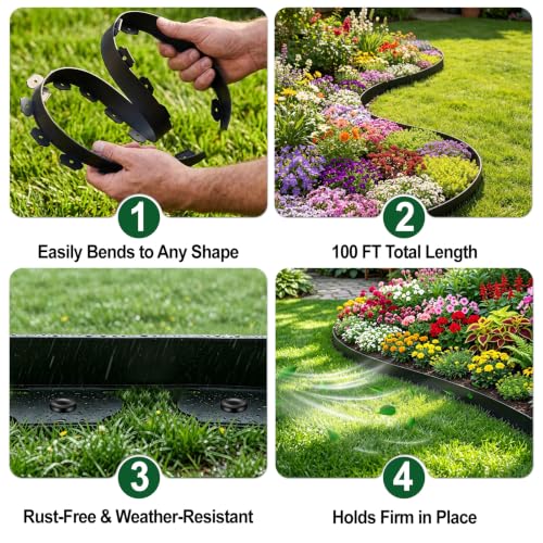 Landscape Edging Border, 2 in x 100 ft No Dig Garden Border, 150 Spikes - size: 100FT-2inch