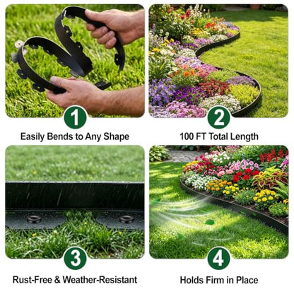 Landscape Edging Border, 2 in x 100 ft No Dig Garden Border, 150 Spikes - size: 100FT-2inch