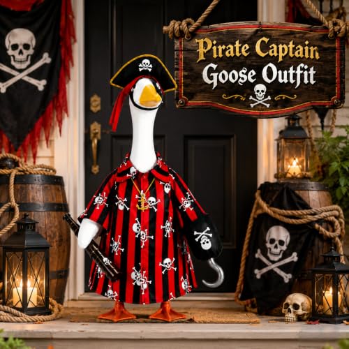 Halloween Porch Goose Outfit, Pirate Costume for 23-Inch Lawn Statue - color: Pirate