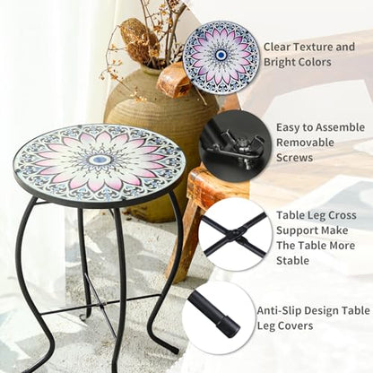 VCUTEKA Outdoor Side Table,14" Patio Accent Table Bistro Coffee End Table - color: Flower