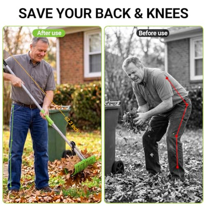 2 in 1 Leaf Rake Grabber, Lightweight Long Handle Adjustable Lawn Tool