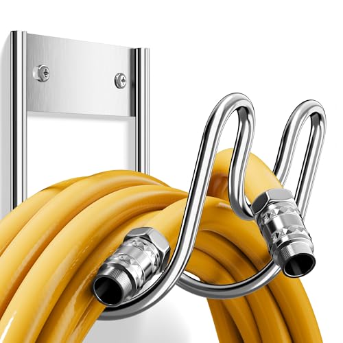 Stainless Steel Garden Hose Holder - Extra Large Heavy Duty Silver SS304 Wall Mounted Hanger for Water Hose, Extension Cords, Vacuum Lines, Anti-Rust Patented Design
