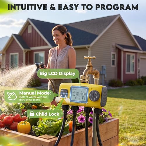 4 Zone Water Timer for Garden Hose, 4 Outlets Sprinkler Timer Kit