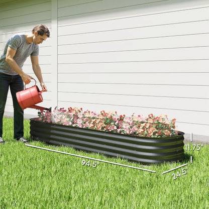 Outsunny 8' x 2' x 1' Galvanized Raised Garden Bed Kit, Dark Gray - color: Dark Gray, size: 8' x 2' x 1'