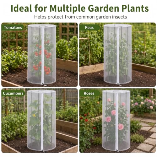 6 Pcs Garden Bird Netting Cover with Zipper for Round Tomato Cage 59" x 18"