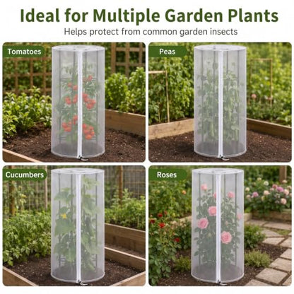 6 Pcs Garden Bird Netting Cover with Zipper for Round Tomato Cage 59" x 18"