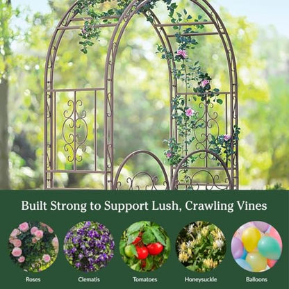Plow & Hearth Arch Metal Outdoor Garden Arbor Double Gate | Montebello | 7 Feet Tall | Gunmetal Black | Steel Iron Trellis Lattice Climbing Plants & Heavy Vines - color: Gunmetal Montebello with Gate