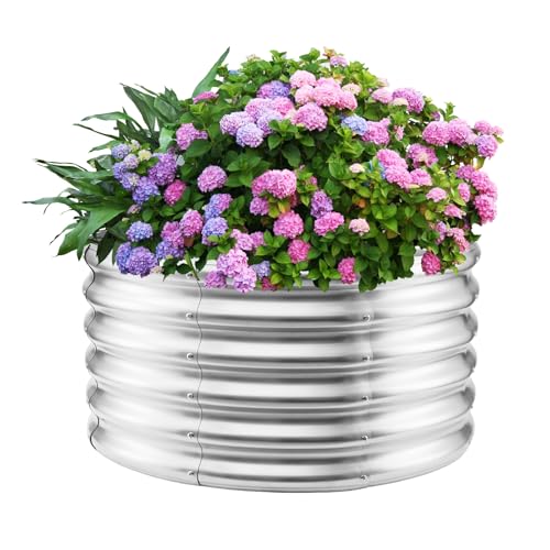 YSEJOMP 17" Tall 32" Diameter Round Raised Garden Bed Kits Outdoor Silver - color: Silver, size: 32 Dia X 16.5 inches
