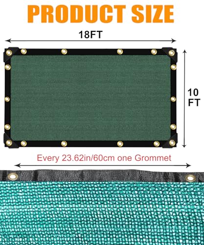 E.share 40% Green Shade Cloth, 10ft x 18ft Sun Shade Netting with Grommets - size: 40%-10 FT x 18 FT