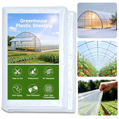 10x26ft Greenhouse Plastic Sheeting, 6 mil Clear Polyethylene Film Cover